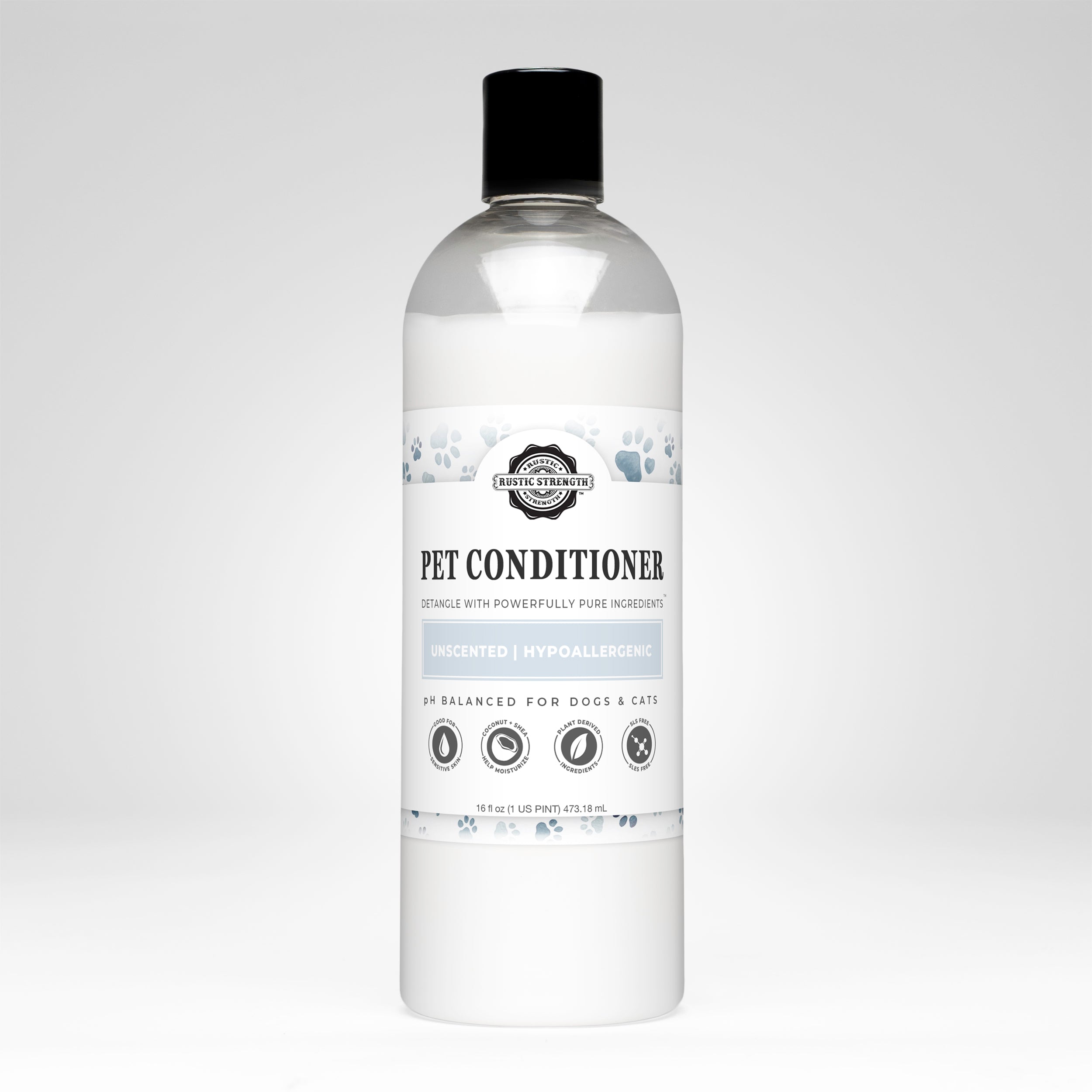 Rustic Strength unscented natural pet conditioner 16oz bottle with coconut oil and shea butter
