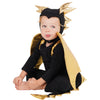 Baby Black Dragon Halloween Costume with black wings, tail and golden spikes