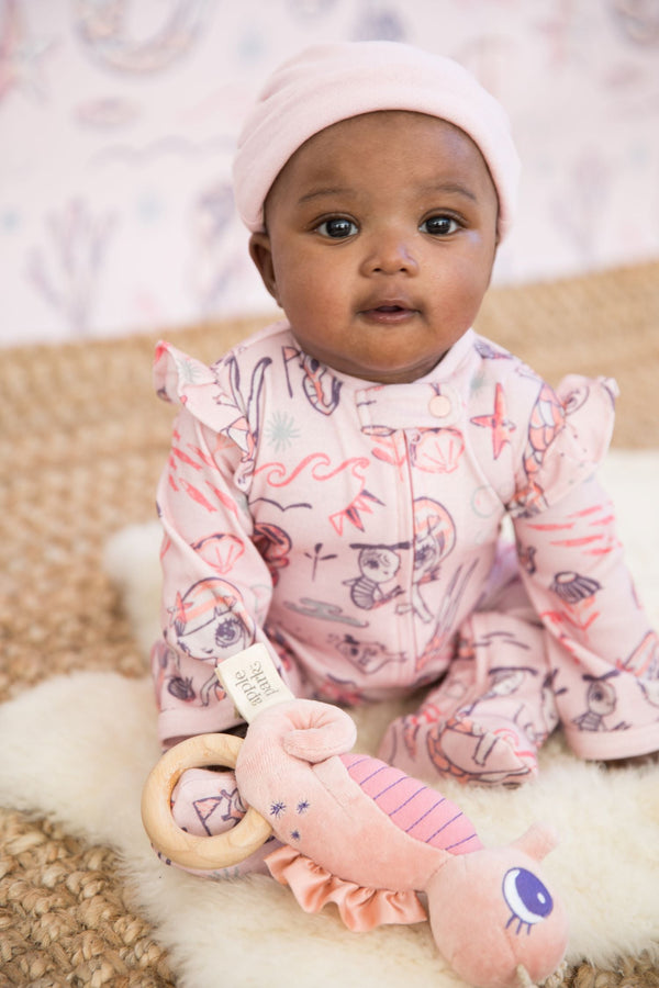 Pink Seahorse Teething Rattle