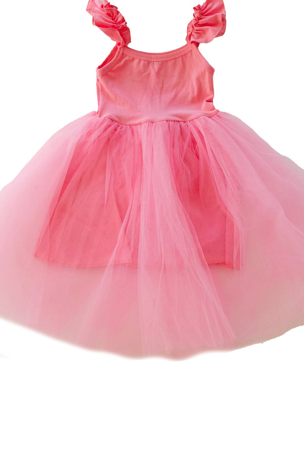 Pink dress with a tutu skirt on a white background