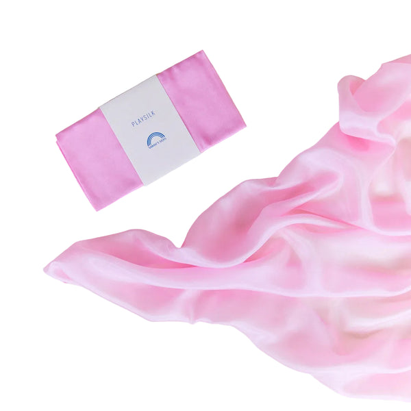 Sarah's Silks pink playsilk in 100% pure silk, 35x35 inches, open-ended toy for children