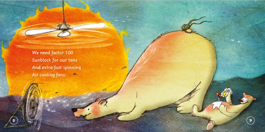 Reflective activity pages inside The Sunburnt Polar Bear for children and parents to explore together