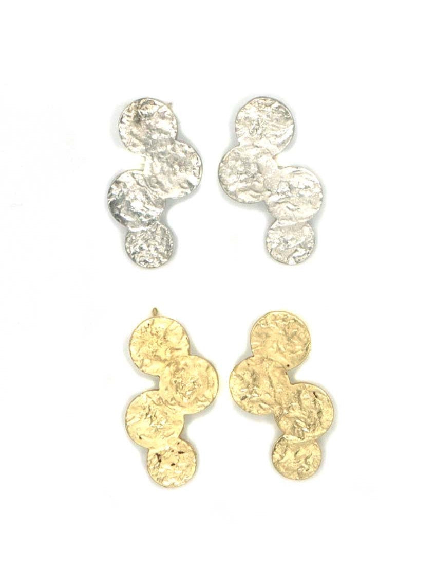 Fair Anita Polka Dot Stud Earrings in brass and silver finish side by side on white background