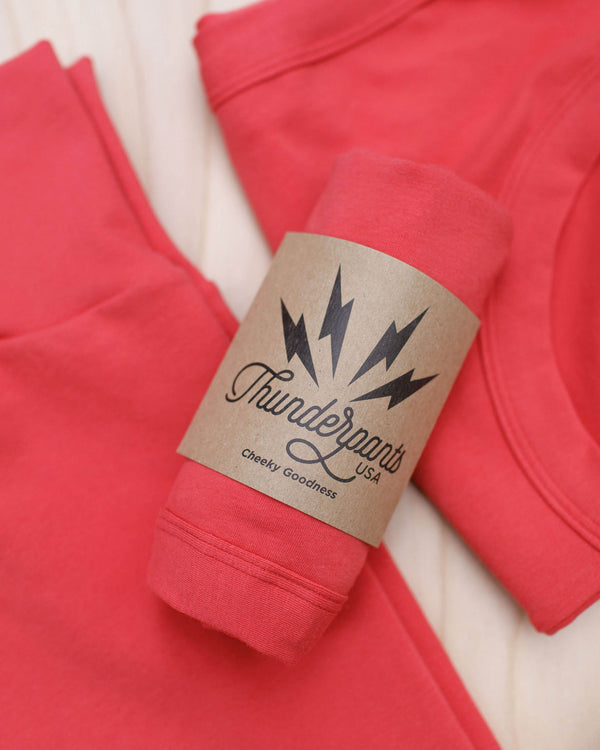 Close-up detail of Thunderpants Pomegranate Punch Original underwear showing fabric texture and colour