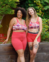 Close-up of Thunderpants High Rise Bike Shorts in Pomegranate Punch showing waistband detail