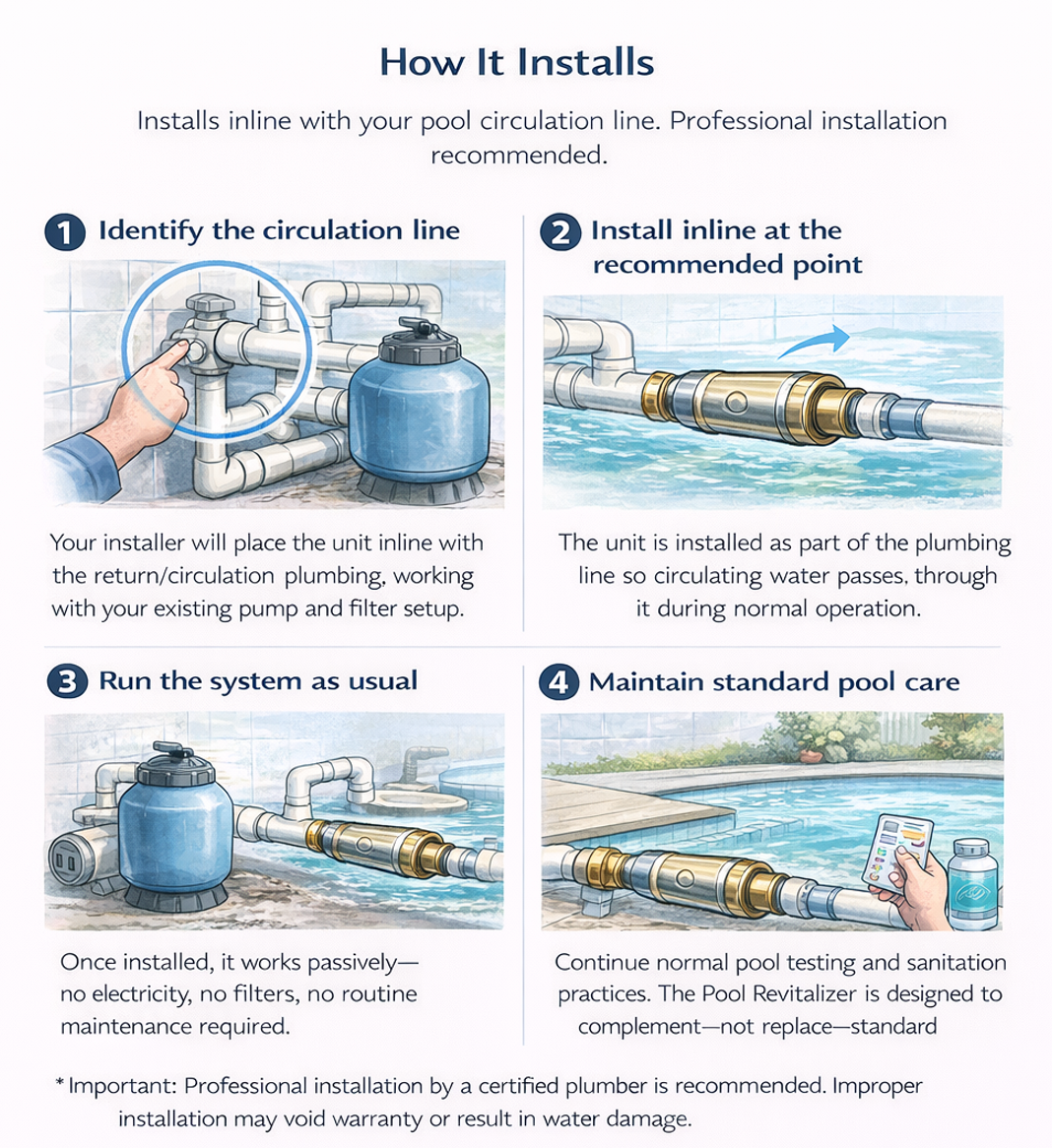 Natural Action Pool Revitalizer inline installation with pool plumbing system
