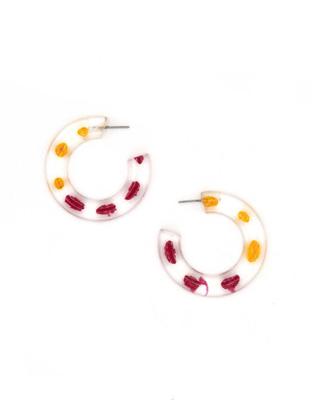Popsicle resin hoop earrings by Fair Anita in orange and pink, styled product thumbnail view