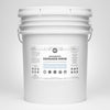 White bucket of dishwasher powder with a label on a white background