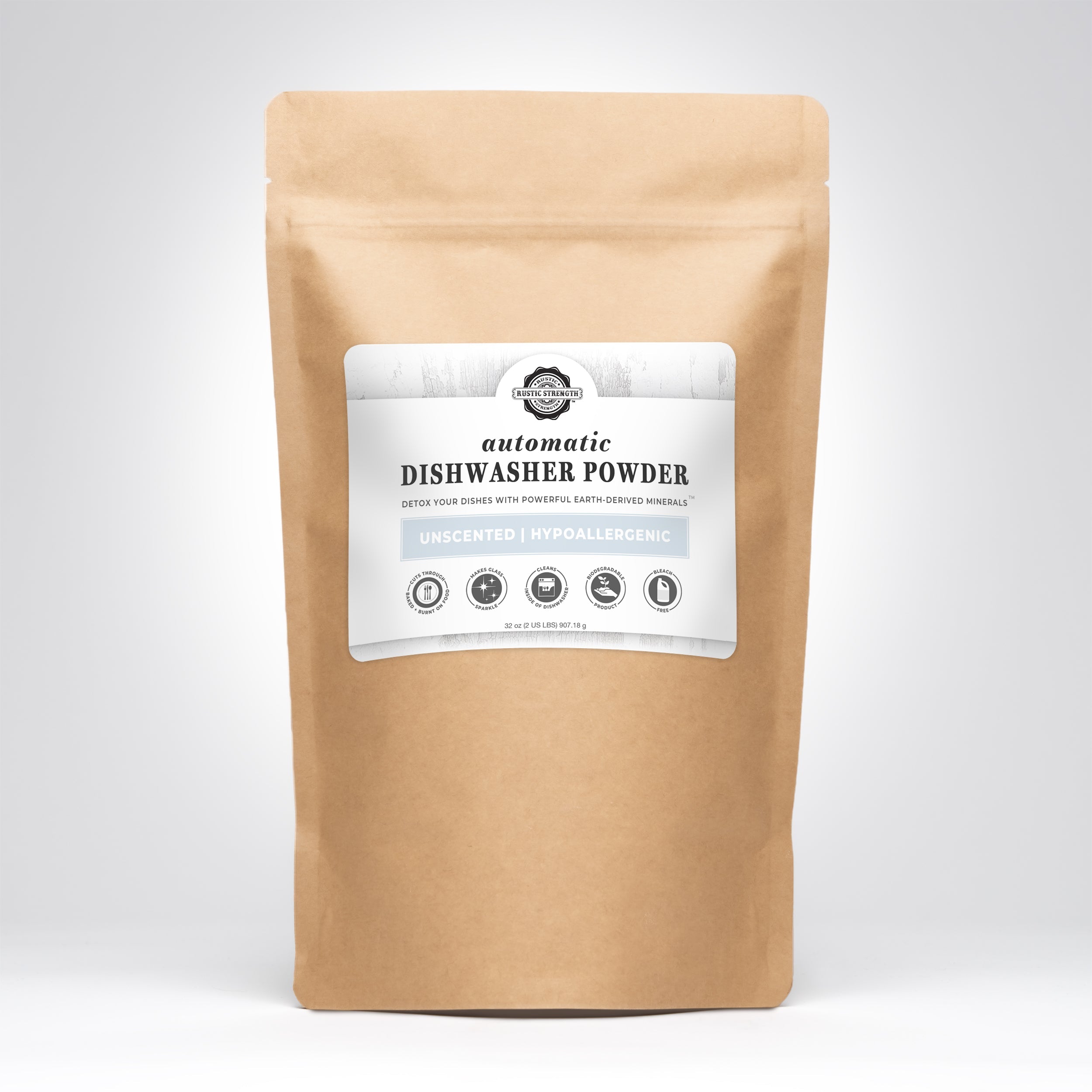 Rustic Strength Natural Dishwasher Powder 2lb bag — micro-plastic free formula