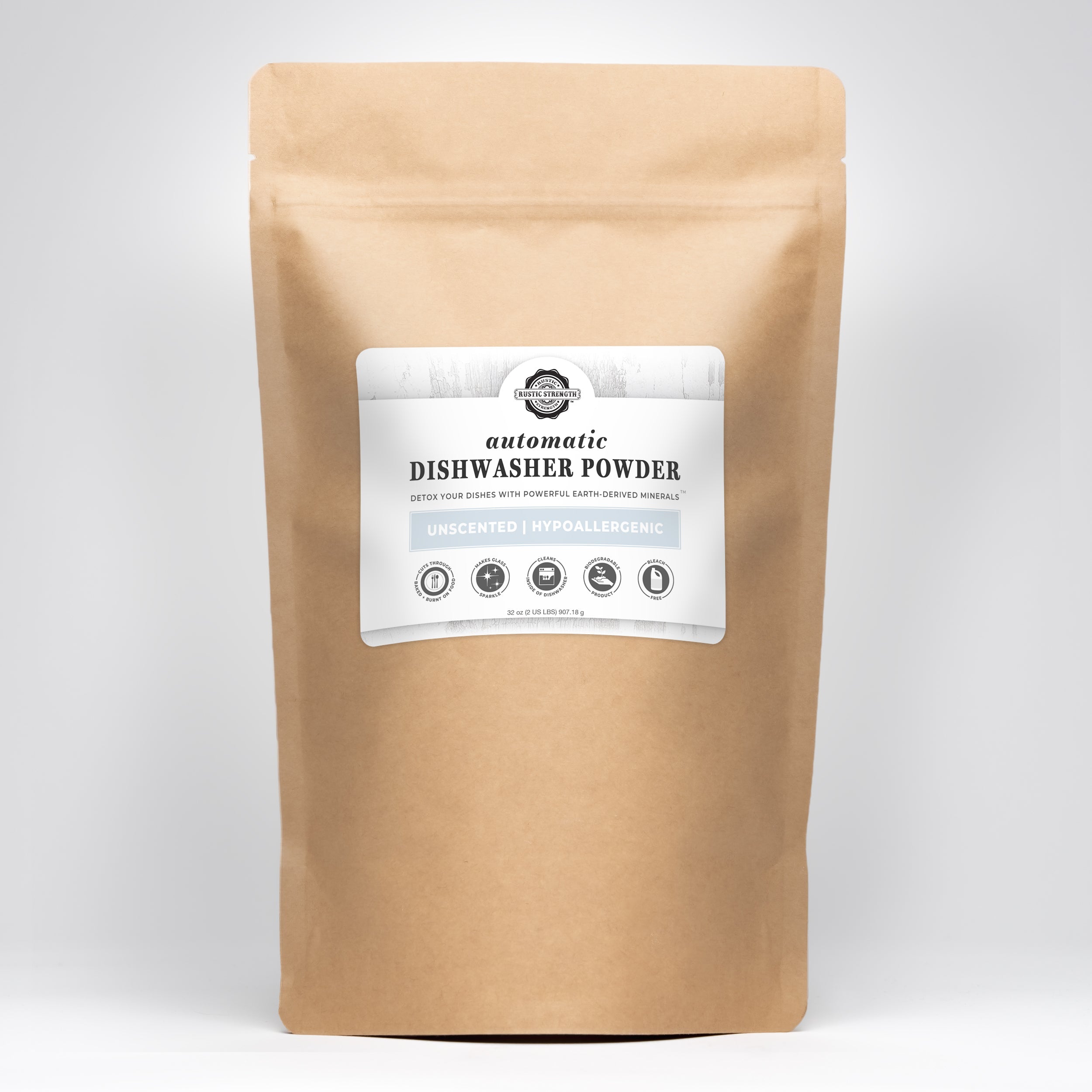 Rustic Strength Natural Automatic Dishwasher Powder 5lb pouch — plant-based and biodegradable