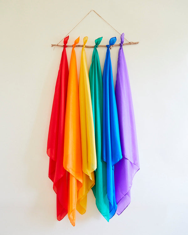 Sarah's Silks Playsilks - Set of 6 Primary Colors! Sensory play, open-ended play, spark creativity. 100% mulberry silk. Safe, natural & educational. Ages 0+