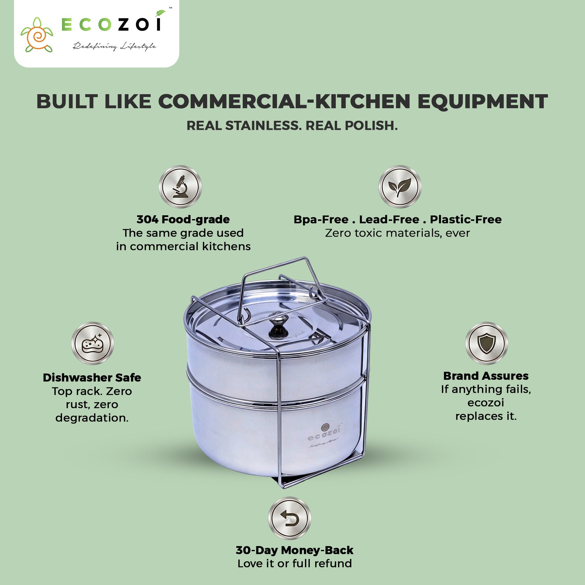 Stainless Steel Instant Pot Insert Pans – 2 Tier Stackable for 6 Qt & 8 Qt Pressure Cookers
