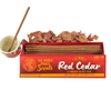 Box of Texas Red Cedar incense sticks with wooden配偶 and container on a white background