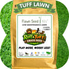 Tuff Lawn grass seed package with green grass background