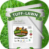 Tuff-Lawn grass seed container with a green grass background