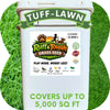 Ruff & Tough Grass Seed container with Tuff-Lawn branding on a grassy background