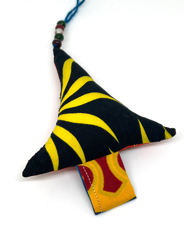 Handmade tree-shaped African wax print ornament made from patchwork Ankara fabric
