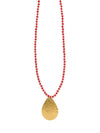 Red beaded brass pendant necklace — fair trade jewellery handmade in India