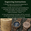 Engraving instructions for a wooden watch and box with sample text.