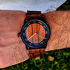 Personalized wooden watch displayed in a wooden gift box, ready for gifting