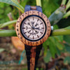 Personalized engraving detail on the back of the Vikingenes Vegvisir wooden watch for women