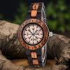 Personalized women's Vegvisir wooden watch by Vikingenes, handmade in the USA with runic circle engraving