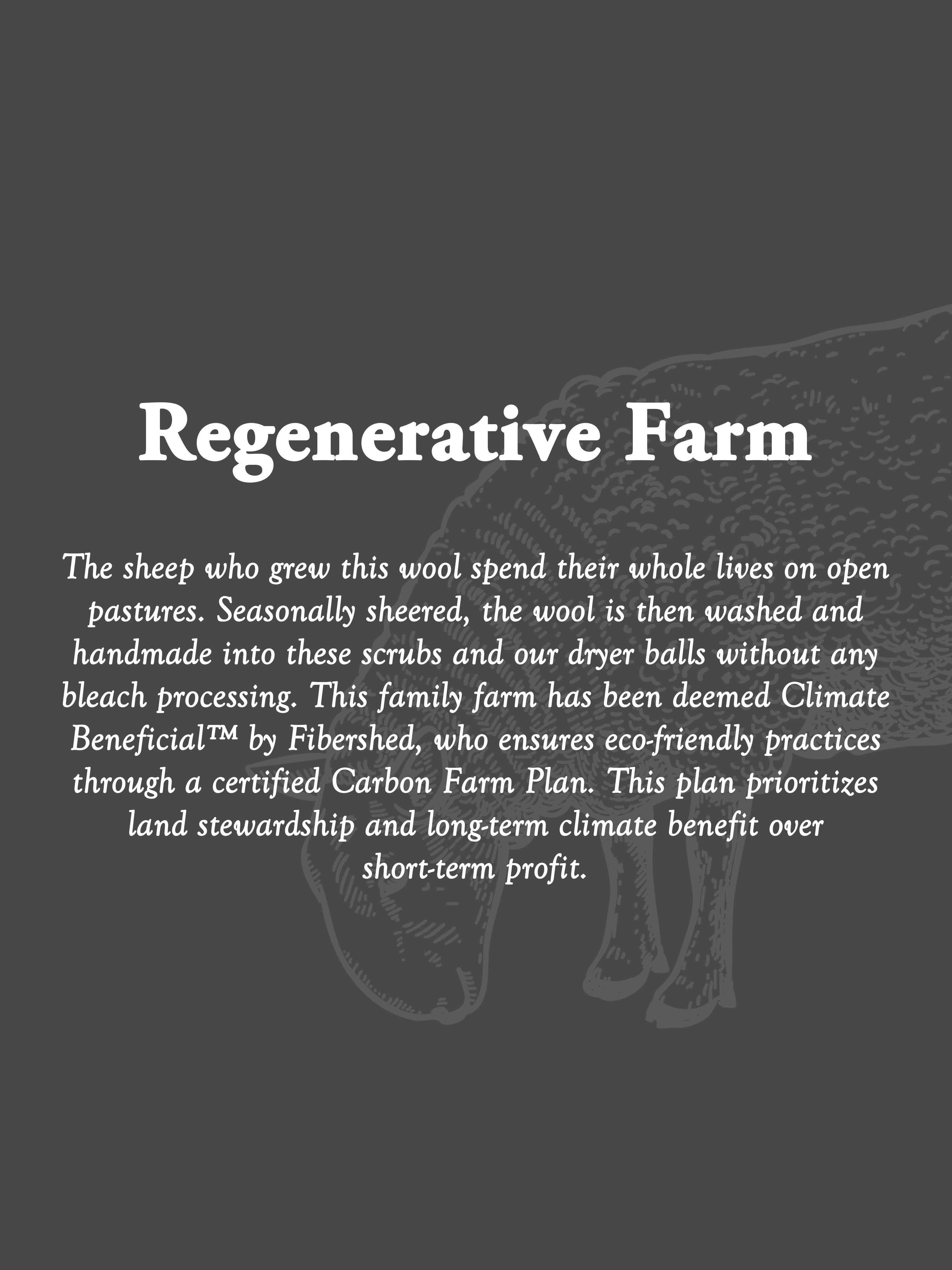 Text about a regenerative farm and sheep on a dark background