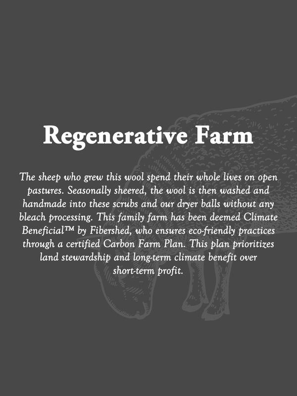 Text about a regenerative farm and sheep on a dark background