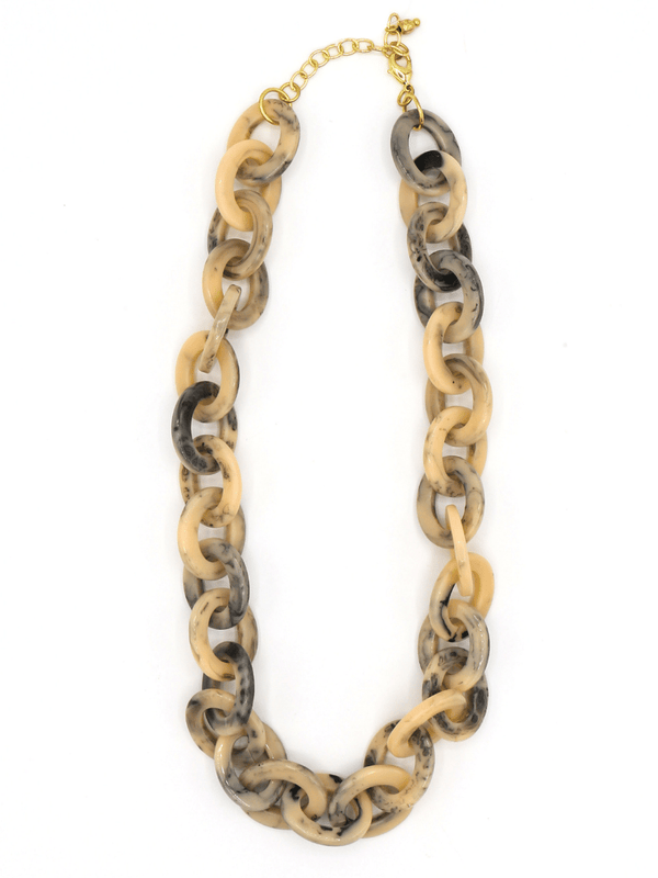 Cream and tan resin chain link necklace by Fair Anita, neutral colourway with dark brown pattern