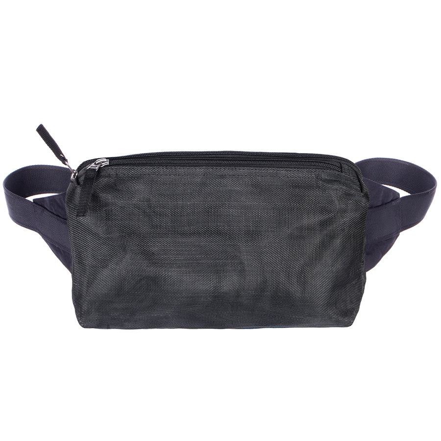 Grace belt bag in black industrial net crossbody style, 10 inch wide compact everyday bag by Smateria