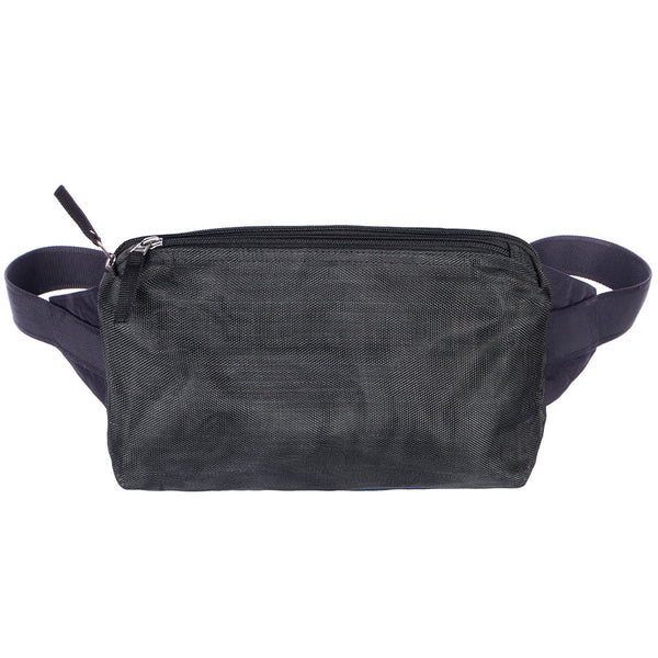Grace belt bag in black industrial net crossbody style, 10 inch wide compact everyday bag by Smateria
