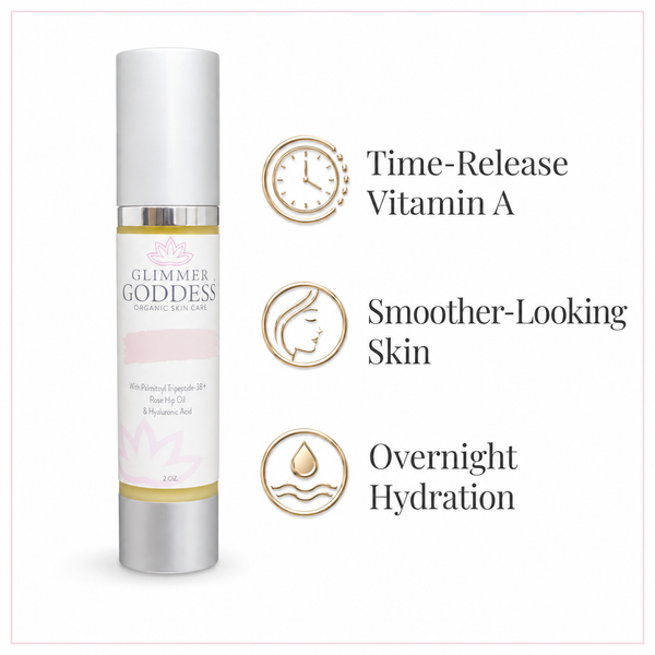 Organic Vitamin A Microcaps Night Cream jar from Glimmer Goddess Organic Skin Care