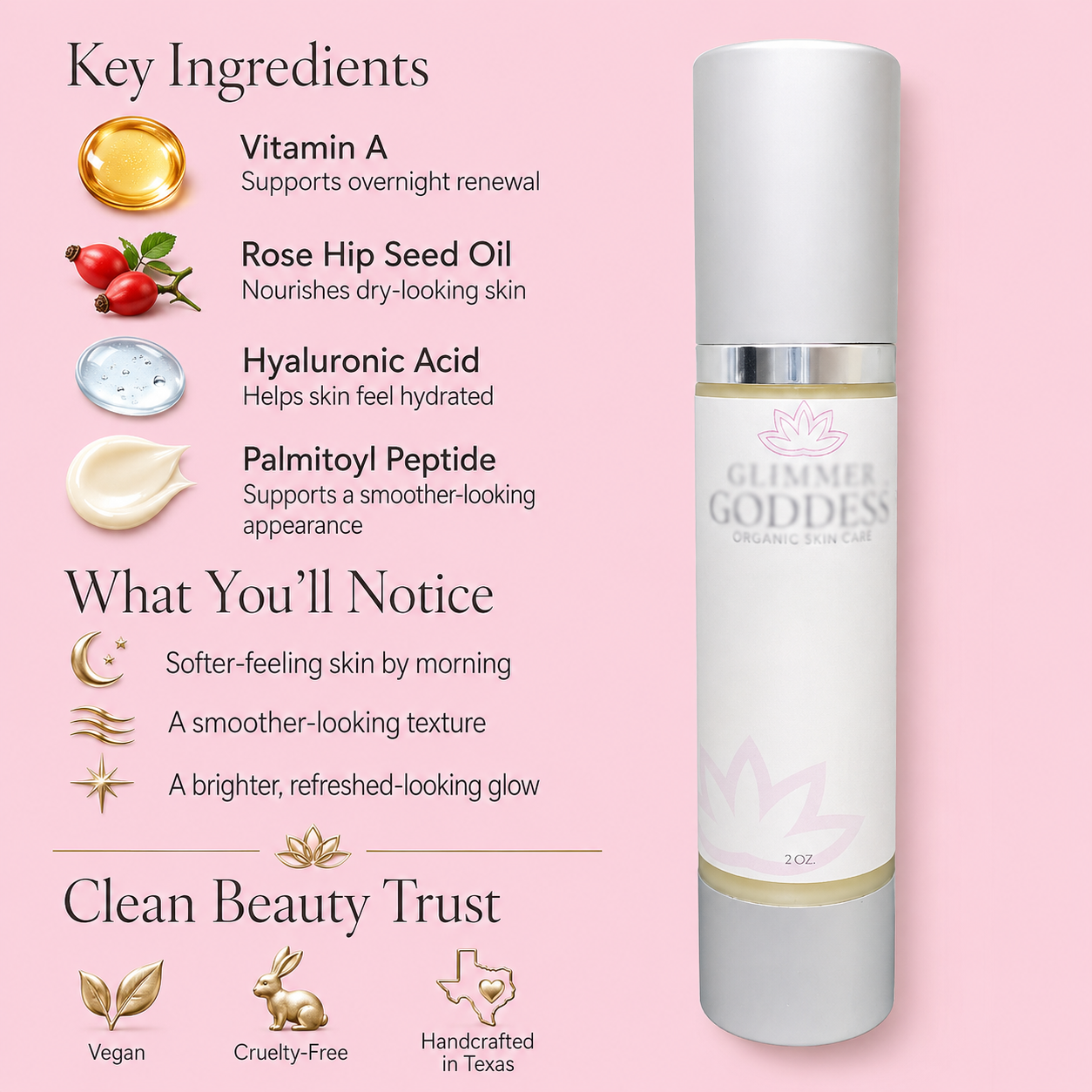 Organic Vitamin A Microcaps Night Cream applied as part of an overnight skincare routine