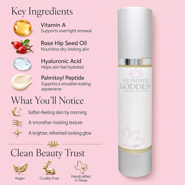 Organic Vitamin A Microcaps Night Cream applied as part of an overnight skincare routine