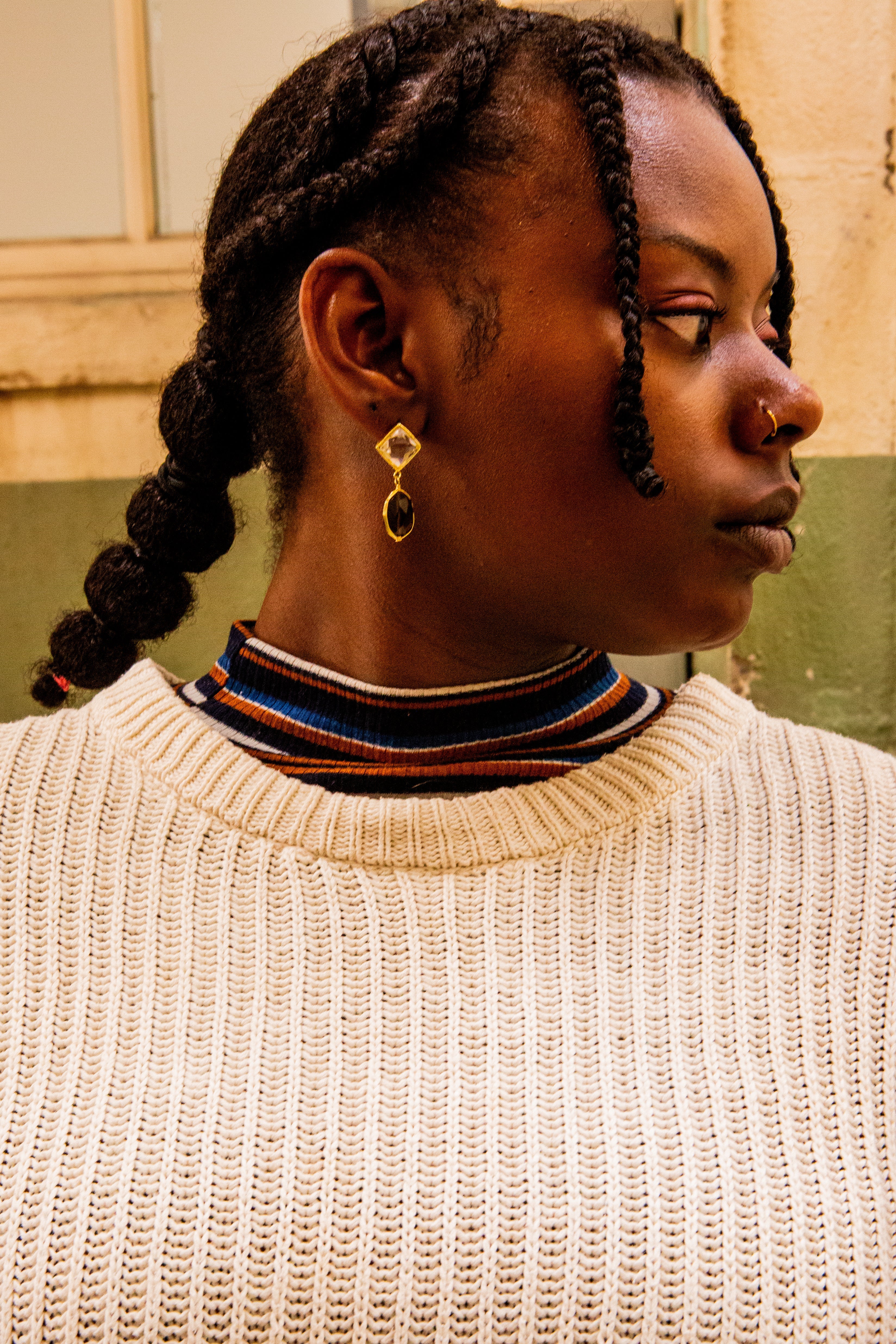 Retro Glitz Stud Earrings in neutral colourway — nickel-free recycled brass studs by Fair Anita