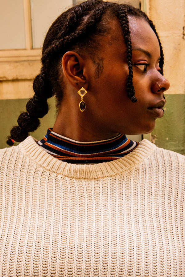 Retro Glitz Stud Earrings in neutral colourway — nickel-free recycled brass studs by Fair Anita