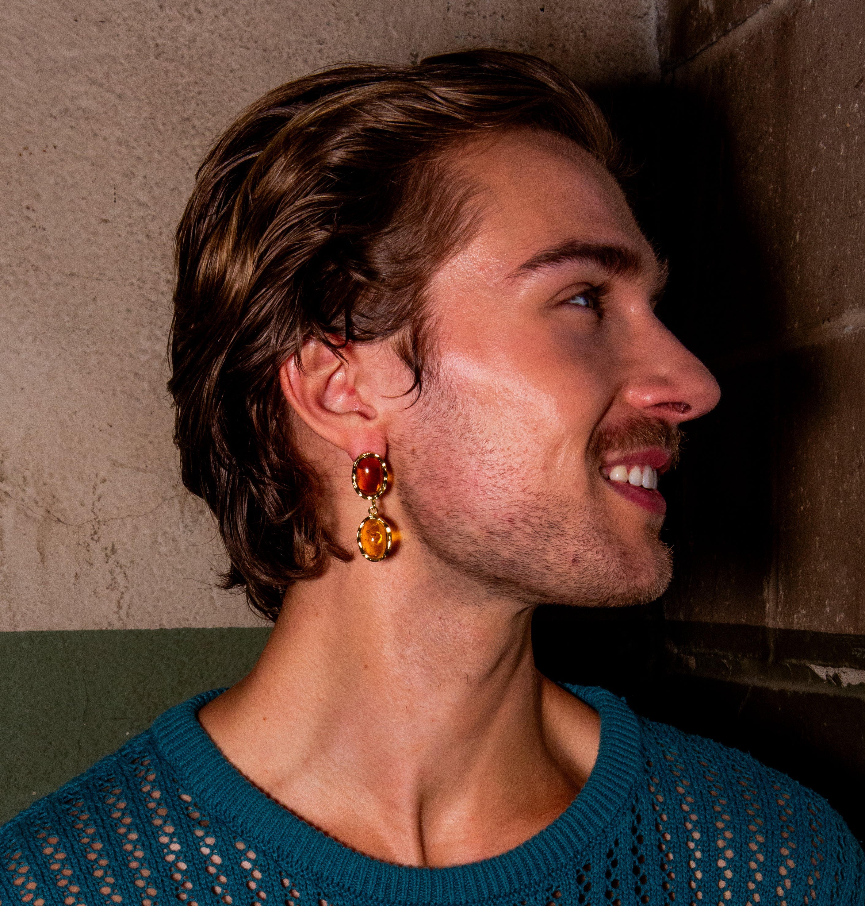 Retro Glitz Stud Earrings in warm colourway — ethically handcrafted gold-plated stud earrings