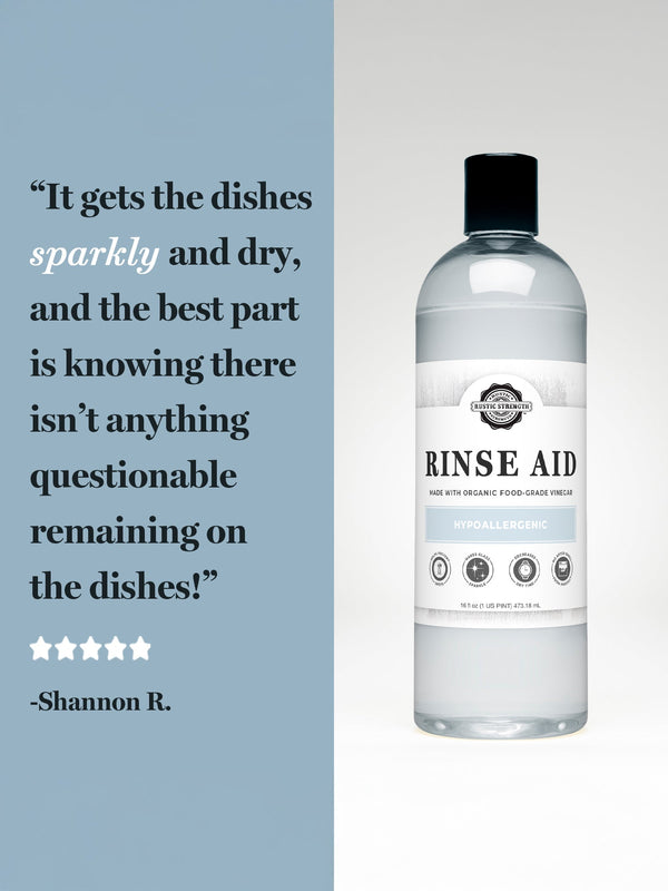 Rustic Strength Rinse Aid in use – spot-free and streak-free clean dishes