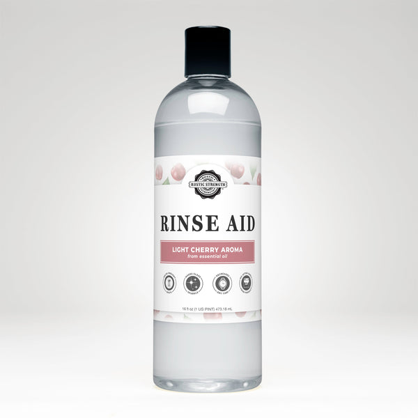 Rustic Strength Natural Rinse Aid Light Cherry 16 oz bottle for automatic dishwashers