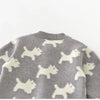 Knitted Puppy Dog Jumpsuit laid flat showing full puppy design