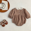 Lace Collar Checkered Romper styled for a gift-ready presentation