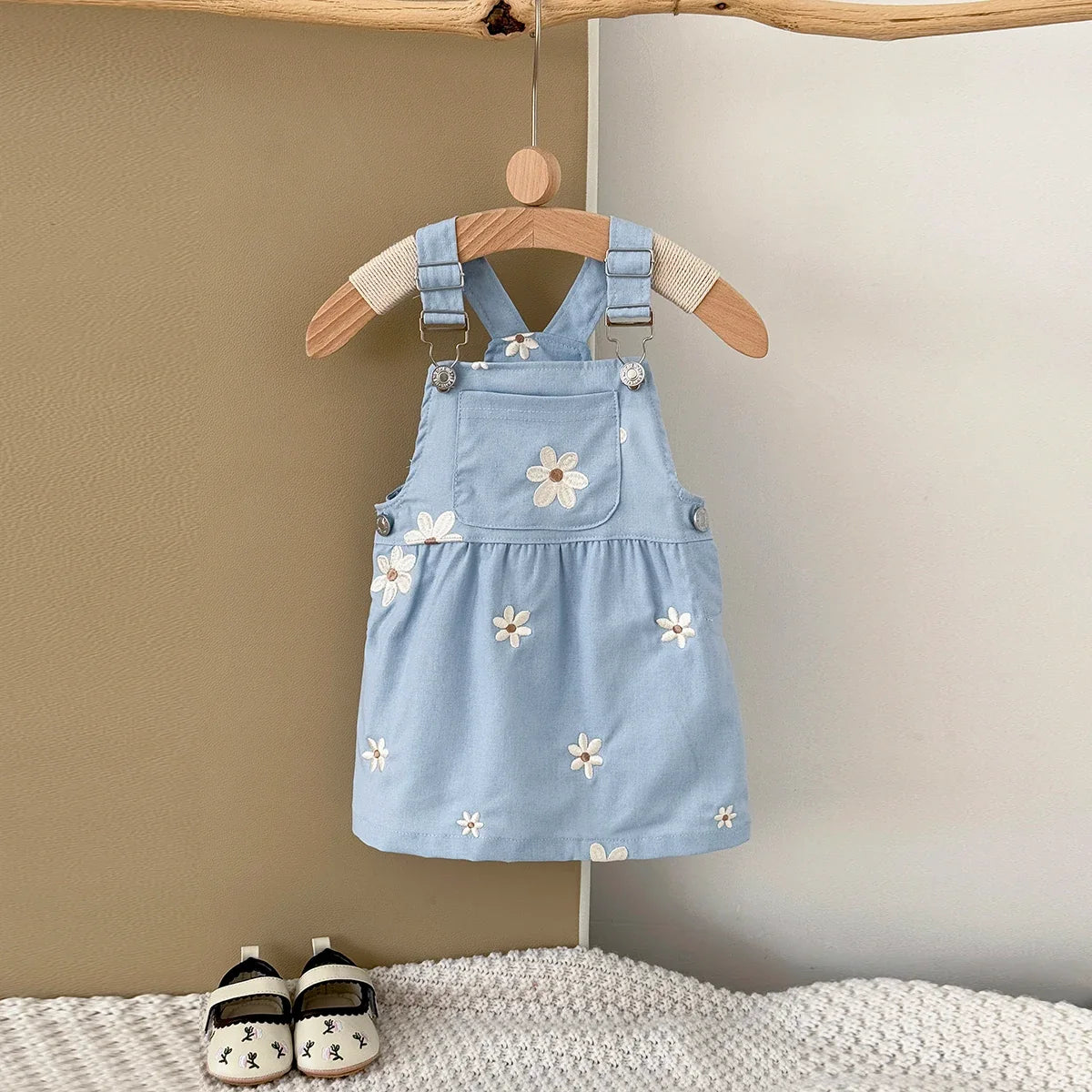 Blue Flower Embroidery Dress - Organic Cotton Baby Dress