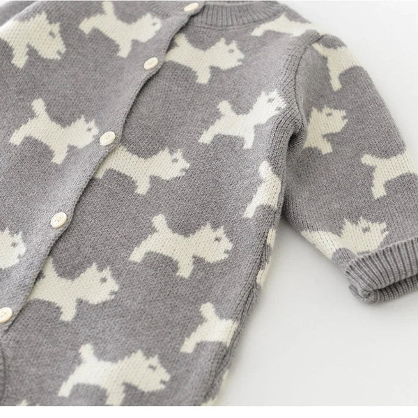 Knitted Puppy Dog Jumpsuit styled for everyday baby wear