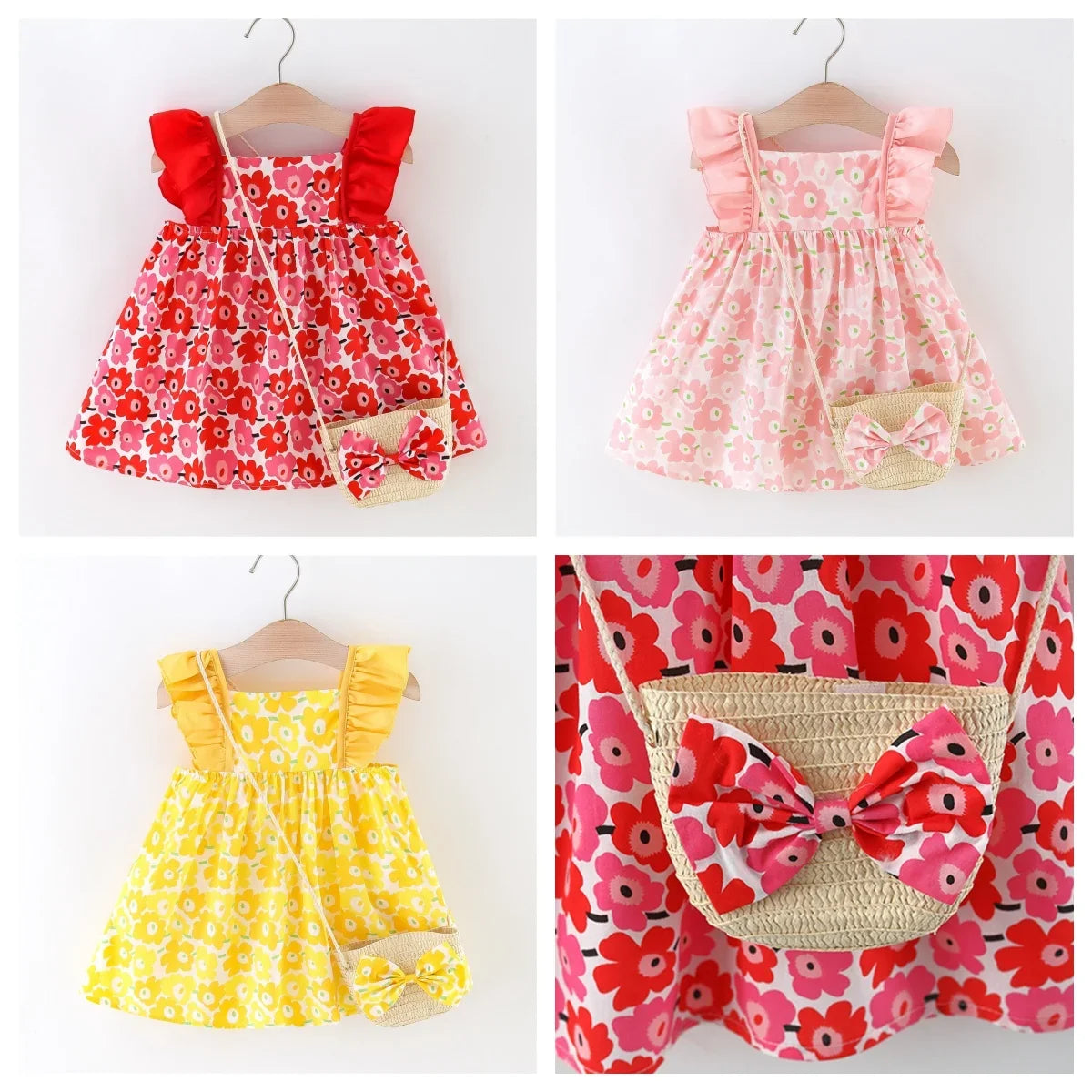 Fly Sleeve Floral  Dress W Bag