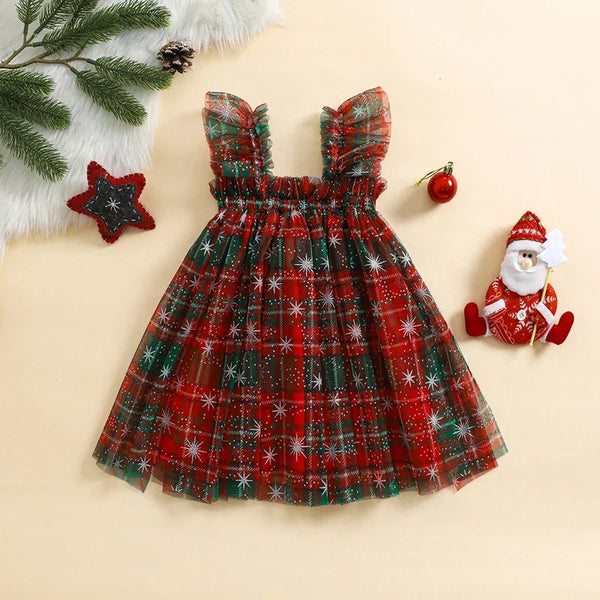 Front view of the Christmas Layered Tulle Dress with layered tulle skirt