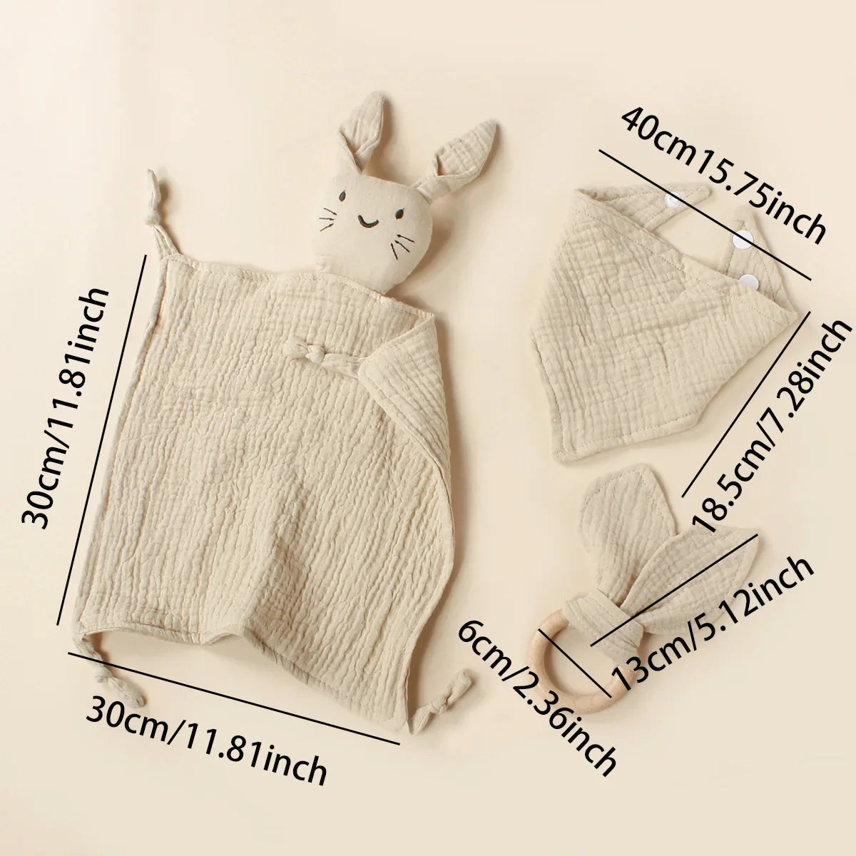 Muslin Wooden Ring Teething Set - Organic Cotton Baby Toy