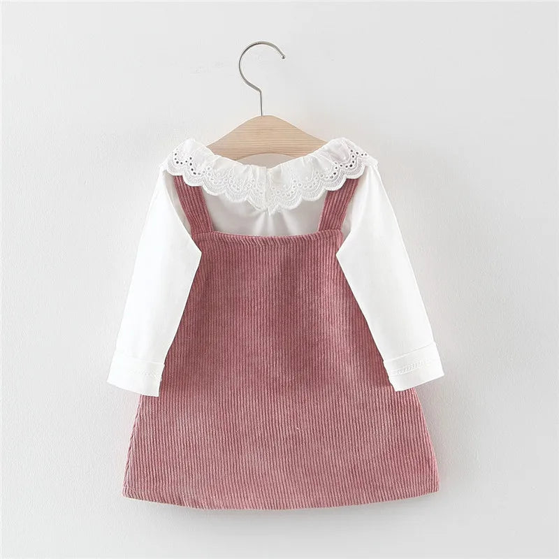 Corduroy Suspender Dress Top Set styled as a two-piece outfit