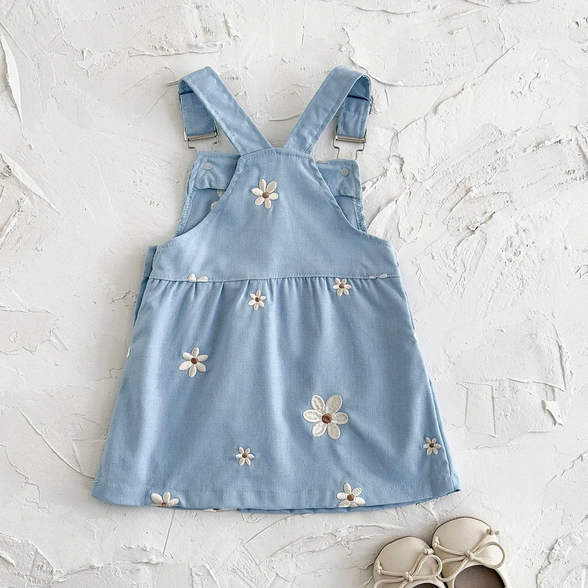 Blue Flower Embroidery Dress - Organic Cotton Baby Dress
