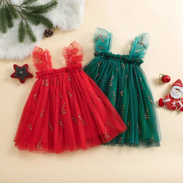 Close-up detail of the organic cotton bodice on the Christmas Layered Tulle Dress
