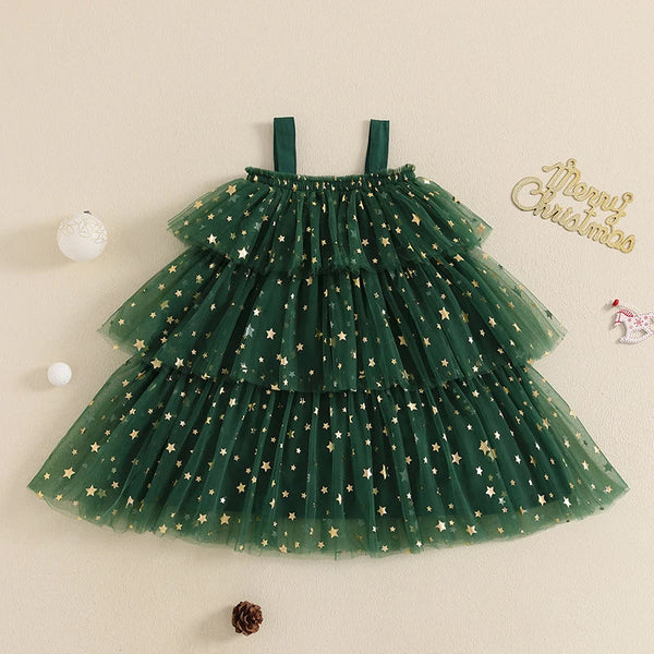Christmas Layered Tulle Dress full view showing festive design
